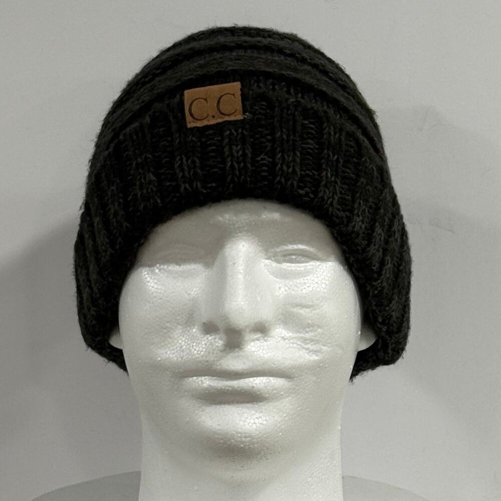 Chunky Knit Beanie Ribbed Slouchy Winter Hat Charcoal Acrylic Soft Cozy Cap Warm